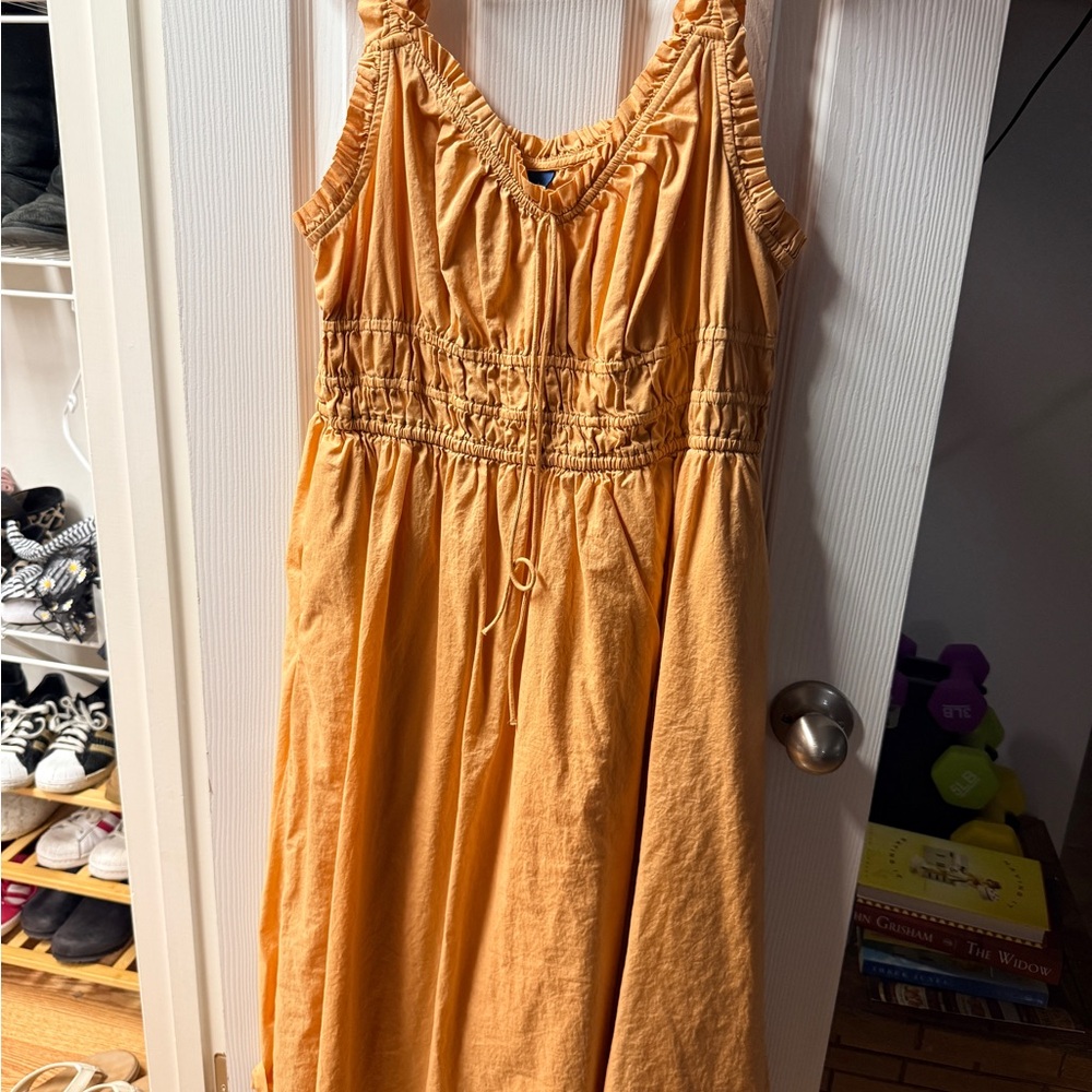 Old Navy Mustard Yellow Midi Dress with Smocked Waist